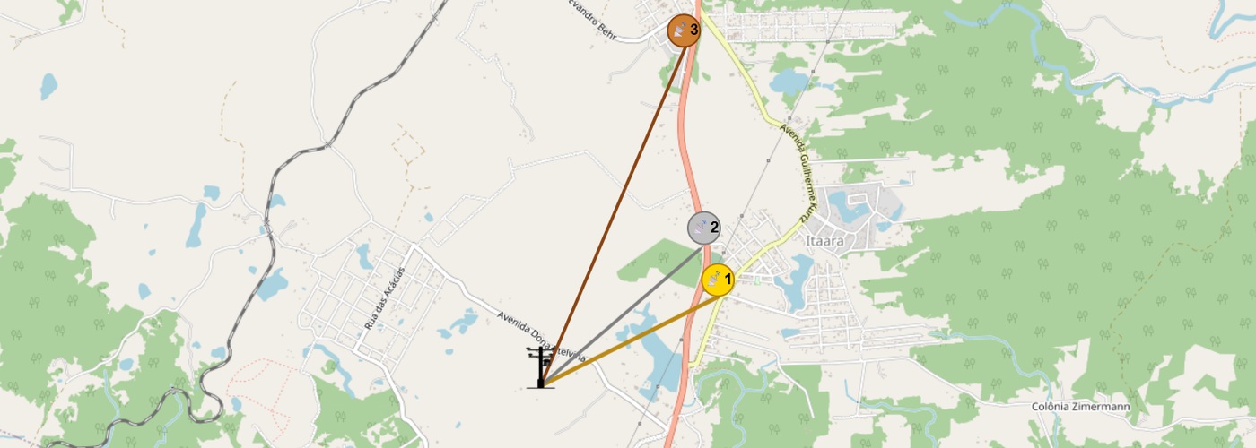 Mapa operacional do GridSignal com equipamento, ERBs e alternativas de conectividade